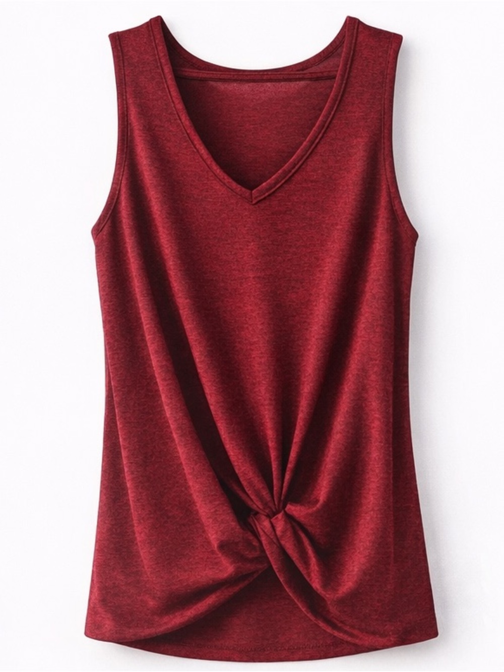 Twist Front Tank Top Red Twist Front Sleeveless V Neck Casual Romantic Whimsical